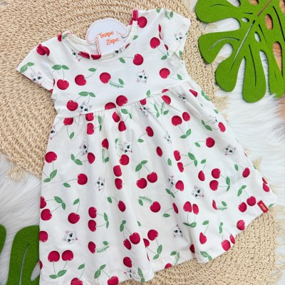 Vestido Cherries e Gatinha - Off White cerejinha